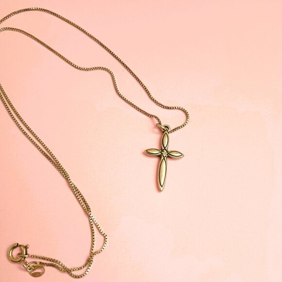 BSD Vintage 925 Cross Necklace 18" Petite Etched Pendant - Picture 4 of 8